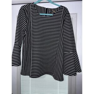 Karl Lagerfeld Paris Black White Striped Stretchy Bell Sleeve Top XL
